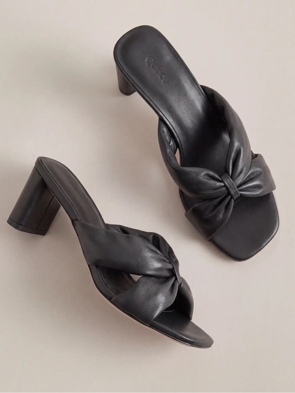 QUINCE Italian Leather Twist Mid Heel Mule in Black, size 9 (NIB)